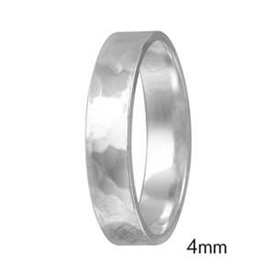 Sterling Silver Hand Hammered 4mm Wedding Band Flat Ring