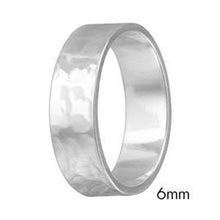 Load image into Gallery viewer, Sterling Silver Hand Hammered Rhodium Plated Wedding Band Flat Ring