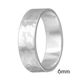 Sterling Silver Hand Hammered Rhodium Plated Wedding Band Flat Ring