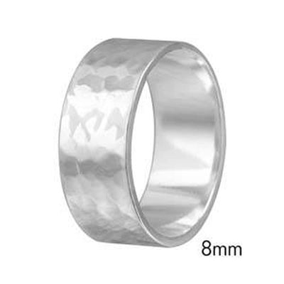 Sterling Silver Hand Hammered 8mm Wedding Band Flat Ring