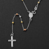 Sterling Silver High Polished 3 Toned Rosary Large Cross