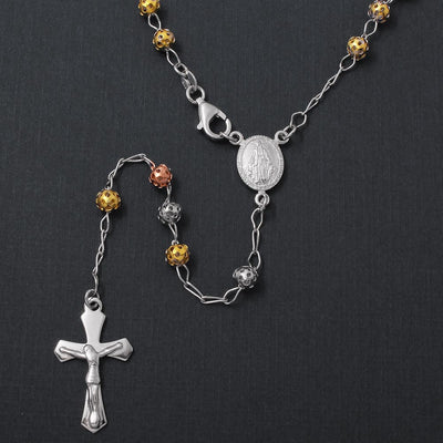Sterling Silver High Polished 3 Toned Filigree Rosary