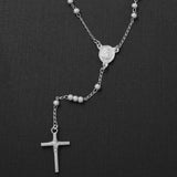 Sterling Silver Rhodium Plated Glittered Beads Rosary Necklace