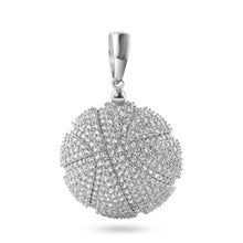 Load image into Gallery viewer, Sterling Silver Rhodium Plated Basketball Clear CZ Pendant Dimensions-22.9mm