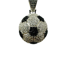 Load image into Gallery viewer, Sterling Silver Rhodium Plated Football Soccer Clear And Black CZ Pendant Dimensions-19.2mm