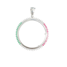 Load image into Gallery viewer, Sterling Silver Rhodium Plated Bezel For Coin Clear Green And Red CZ Pendant Width-45.1mm, Inner Bezel-37.5mm