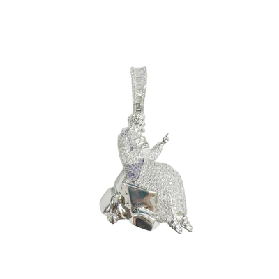 Sterling Silver Rhodium Plated Jesus Sitting On A Rock Clear CZ Pendant Thickness-29.5mmx39.8mm