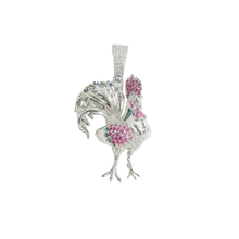Load image into Gallery viewer, Sterling Silver Rhodium Plated Rooster Red Green And Clear CZ Pendant Thickness-24mmx34mm