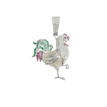 Load image into Gallery viewer, Sterling Silver Rhodium Plated Chicken Multicolor CZ Pendant Thickness-26mmx32mm