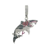 Load image into Gallery viewer, Sterling Silver Rhodium Plated Tangled Shark Black Red And Clear CZ Pendant Thickness-47mmx23mm