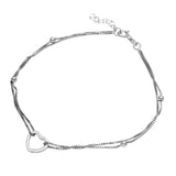 Sterling Silver Rhodium Plated Double Strand Open Heart Anklet