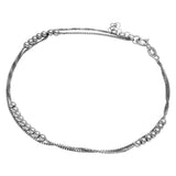 Sterling Silver Rhodium Plated Double Strand Bead Anklet