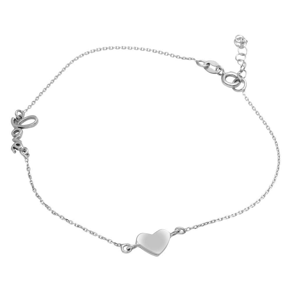 Sterling Silver Rhodium Plated Love And Heart Anklet