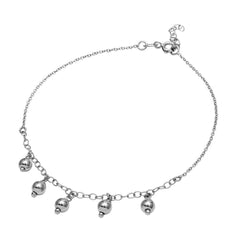 Sterling Silver Rhodium Plated 5 Dangling Bead Anklet