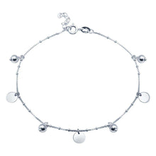 Load image into Gallery viewer, Sterling Silver Rhodium Plated Round And Flat Circle Charm Anklet