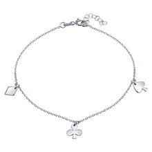 Load image into Gallery viewer, Sterling Silver Rhodium Plated Diamond, Clover And Spade Charm Anklet