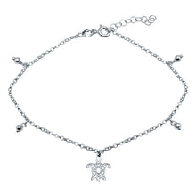 Load image into Gallery viewer, Sterling Silver Rhodium Plated Turtle Charm Anklet
