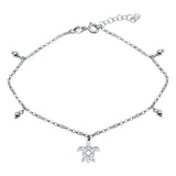 Sterling Silver Rhodium Plated Turtle Charm Anklet