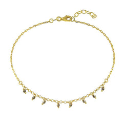 Sterling Silver Gold Plated Dangling CZ Anklet