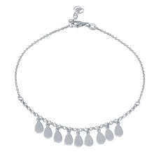 Load image into Gallery viewer, Sterling Silver Rhodium Plated Dangling Teardrop Charm Anklet