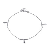Sterling Silver Rhodium Plated Dangling Bar Beads Charm Anklet