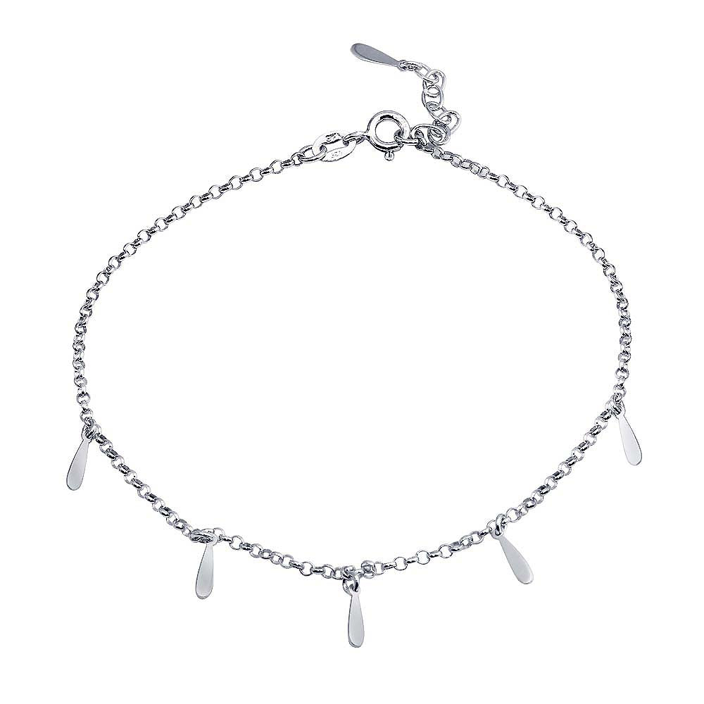 Sterling Silver Rhodium Plated Dangling Bar Charm Anklet