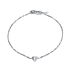 Load image into Gallery viewer, Sterling Silver Rhodium Plated Folded Heart Beaded Box Chain Anklet