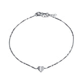 Sterling Silver Rhodium Plated Folded Heart Beaded Box Chain Anklet