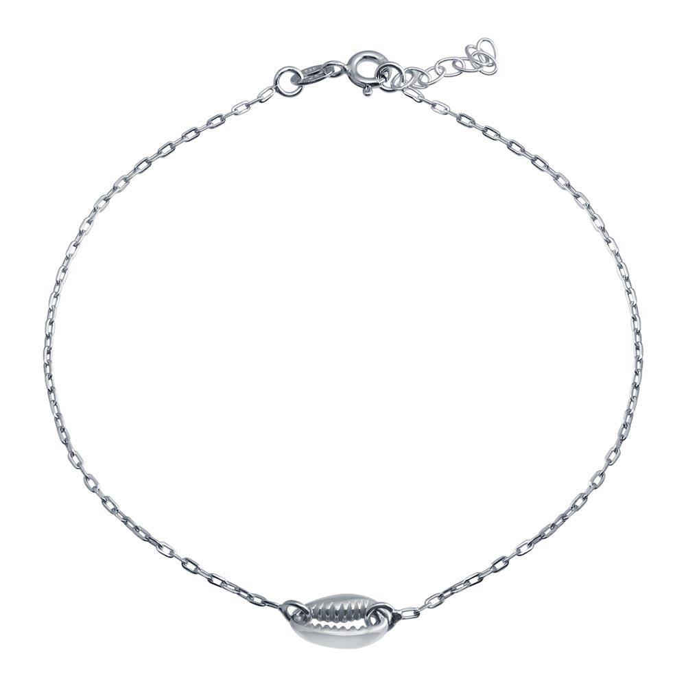 Sterling Silver Rhodium Plated Clam Mouth Chain Anklet - silverdepot