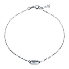 Sterling Silver Rhodium Plated Clam Mouth Chain Anklet
