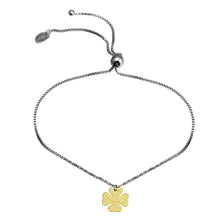 Load image into Gallery viewer, Sterling Silver Rhodium Plated with Gold Plated Clover Charm Lariat Bracelet - silverdepot