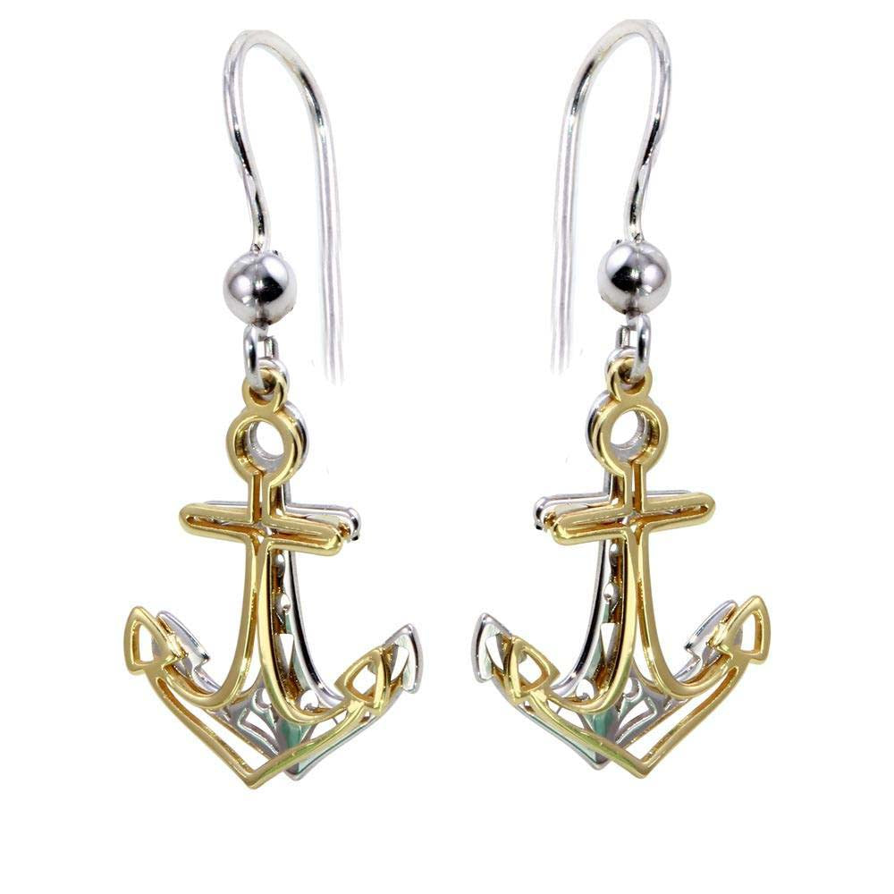 Sterling Silver Two Toned Flat Anchor Shaped Earrings