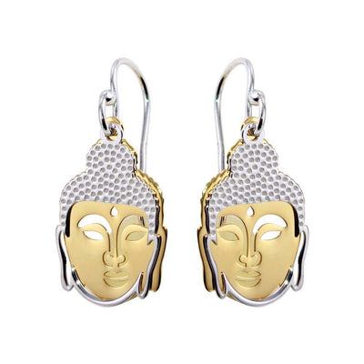 Sterling Silver Two Toned Flat Buddha Shaped Earrings