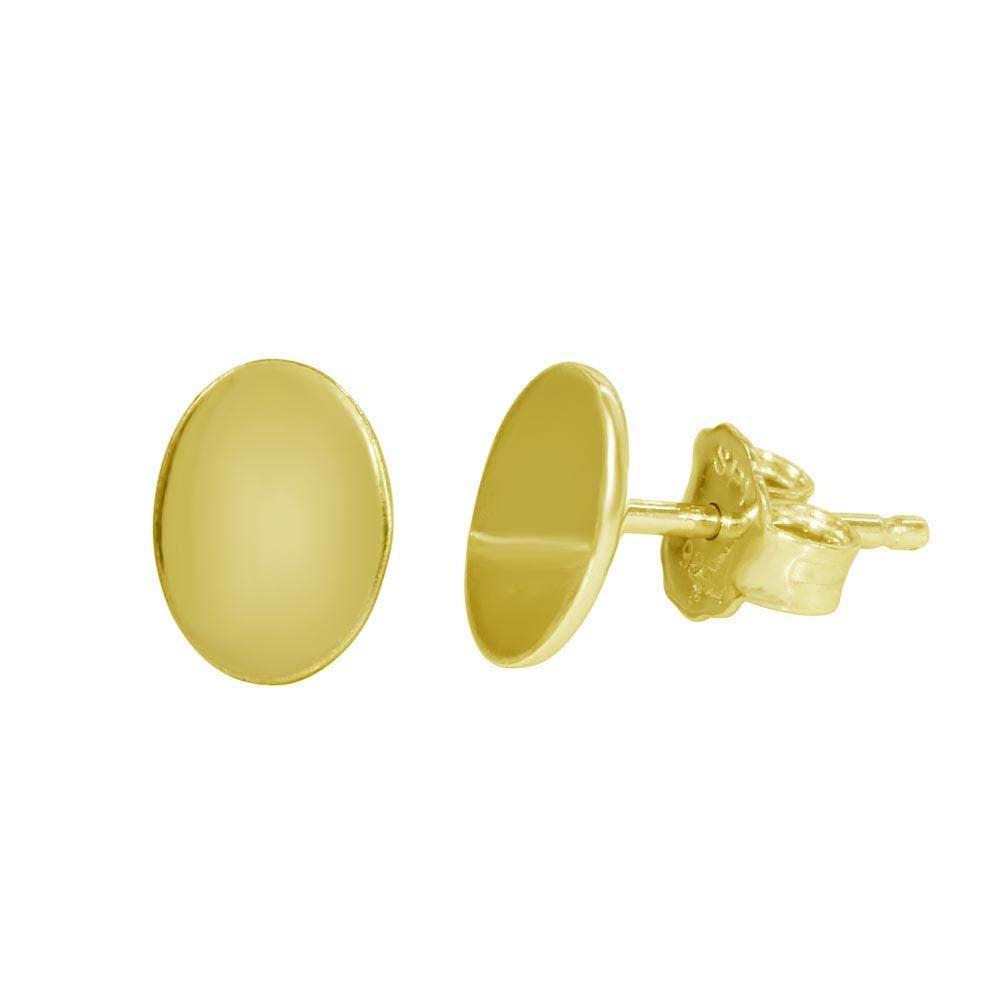 Sterling Silver Gold Plated Flat Oval Stud Earrings