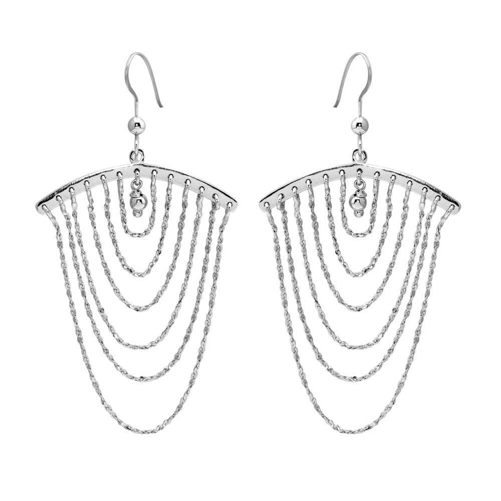 Sterling Silver Rhodium Plated Dangling Chain Earrings