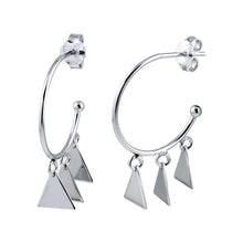 Load image into Gallery viewer, Sterling Silver Rhodium Plated Dangling Triangle Silver Charm Earrings