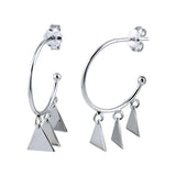 Sterling Silver Rhodium Plated Dangling Triangle Silver Charm Earrings