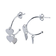 Load image into Gallery viewer, Sterling Silver Rhodium Plated Dangling Heart Silver Charm Earrings