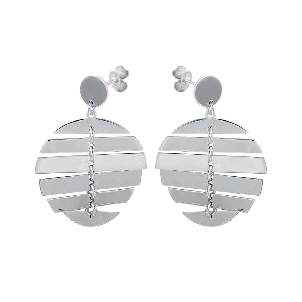 Sterling Silver Rhodium Plated Dangling Flexible Disc Earrings