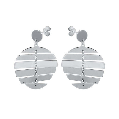 Sterling Silver Rhodium Plated Dangling Flexible Disc Earrings