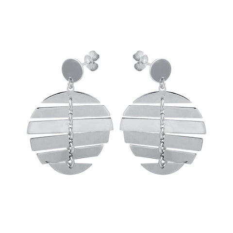 Sterling Silver Rhodium Plated Dangling Flexible Disc Earrings