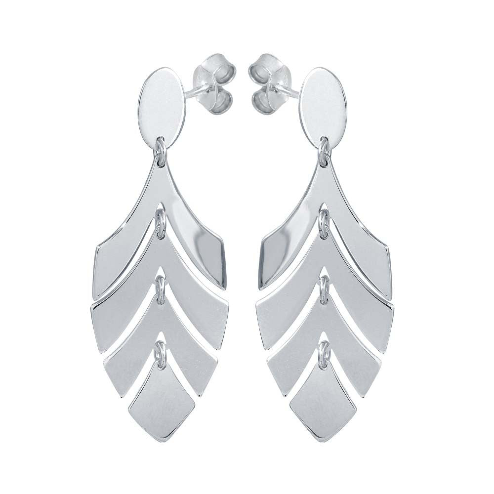 Sterling Silver Rhodium Plated Dangling Flexible Half Leaves Earrings