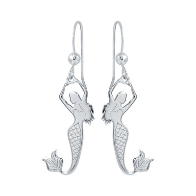Sterling Silver Rhodium Plated Dangling Mermaid Earrings