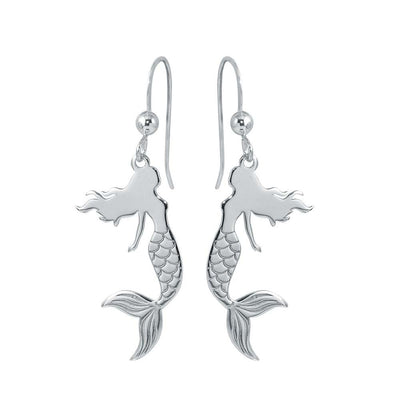 Sterling Silver Rhodium Plated Dangling Mermaid Earrings