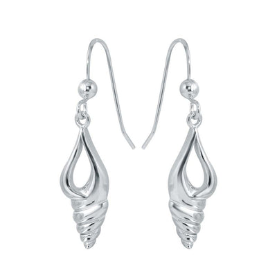 Sterling Silver Rhodium Plated Dangling Sea Shell Earrings
