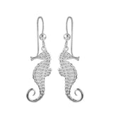 Sterling Silver Rhodium Plated Dangling Sea Horse Earrings