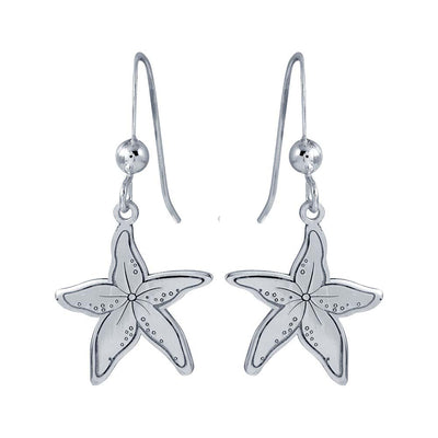Sterling Silver Rhodium Plated Dangling Starfish Earrings