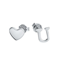 Load image into Gallery viewer, Sterling Silver Rhodium Plated Heart And U Earrings