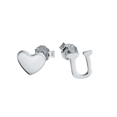 Sterling Silver Rhodium Plated Heart And U Earrings
