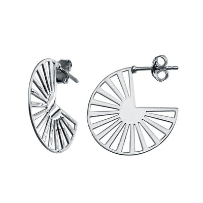 Sterling Silver Rhodium Plated Semi Hoop Fan Earrings - silverdepot